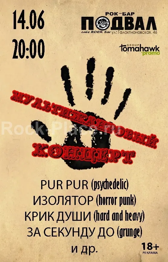MULTI ROCK PARTY/5 групп=5жанров/Подвал/14.06